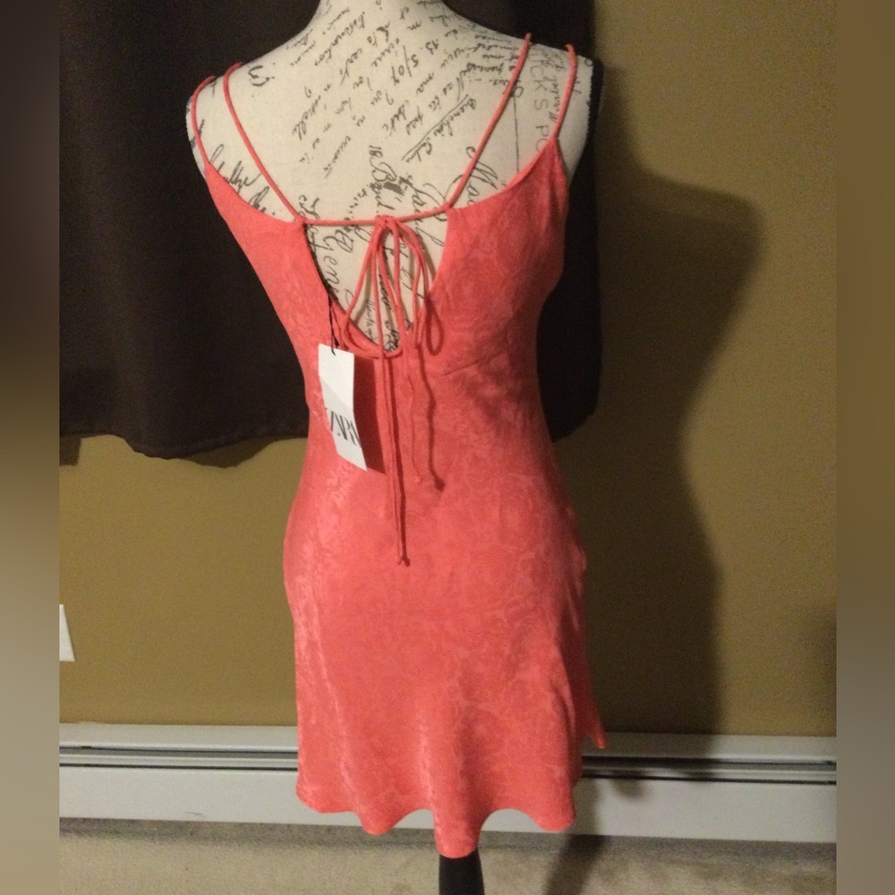 NWT Zara mini chemise dress. Size S. Coral pink. - Picture 3 of 5